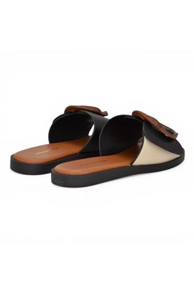 Ciabatta donna Noa Harmon in pelle colore nero e panna. NOA HARMON | 9663-NERO